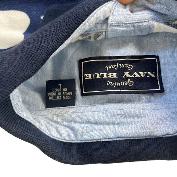 Vintage Navy blue 100 cotton short sleeve polo Hawaiian  shirt - Picture 11 of 13